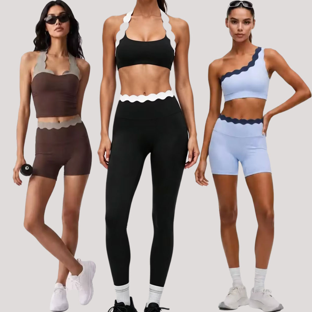 Lace Bralette Set - Women 2‑Piece Yoga Outfit Two‑Tone Scalloped